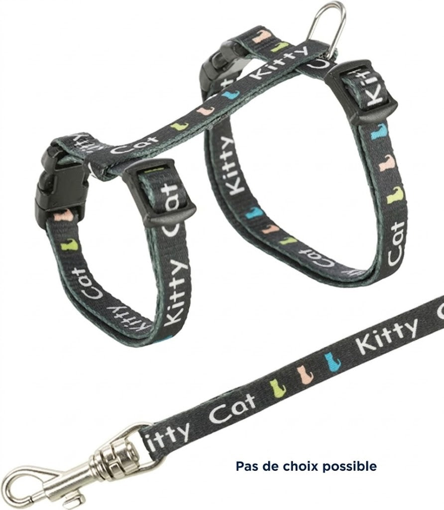Trixie Junior – Harnais pour chaton avec laisse – Imprimé Kitty Cat – 21-33 x 0,8 cm – l'unité