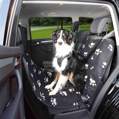 Trixie Autodeken Pootprint Nylon / Fleece Zwart / Beige 145X65 Cm