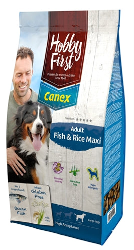 Hobbyfirst Canex – Croquettes pour chien – Adulte - Hypoallergénique - Poisson & Riz - Grande Race – 12 kg - Caractéristiques
