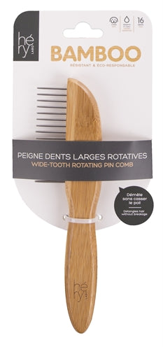 Hery Labo – Peigne pour chien et chat – Peigne large en bambou à dents rotatives – 16 dents - Caractéristiques