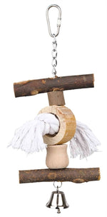 Trixie – Accessoire pour Oiseau – Jouet Suspendu – Bois avec Écorce & Corde – 20 cm