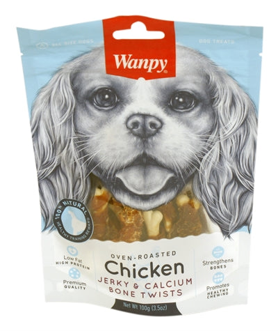 Wanpy – Friandises pour chien – Bouchées de poulet rôti au four et torsades d'os au calcium – 100 g - Caractéristiques