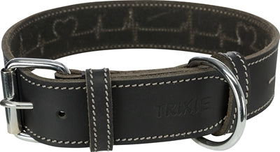 Trixie Halsband Hond Rustic Vetleer Heartbeat Zwart 38-47X4 Cm