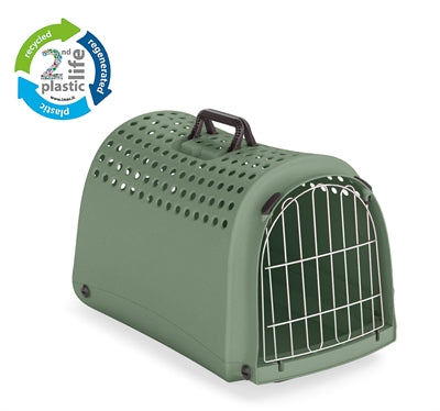 Imac – Accessoire de transport pour chien, chat et rongeur – Cage de transport Linus en plastique recyclé vert – 50 x 32 x 34,5 cm - Caractéristiques