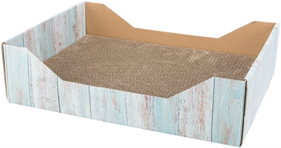 Trixie – Corbeille à griffer rectangulaire en carton avec herbe à chat – Turquoise et Aspect Bois – 45x33x12 cm - Caractéristiques