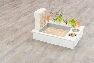 Trixie – Station de nourrissage pour lapin – Naturel avec râtelier et bac à litière – 70x47x41 cm - Caractéristiques
