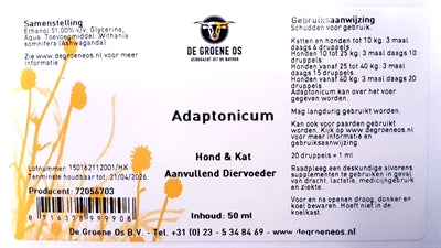 De Groene Os – Complément alimentaire pour chien et chat – Adaptonicum (Equilibre mental et physique) – 50 ml - Caractéristiques
