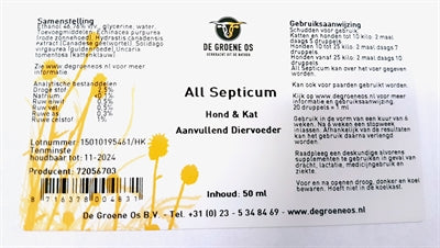 De Groene Os – Complément alimentaire pour chien et chat – Système Immunitaire. – 50 ml - Caractéristiques