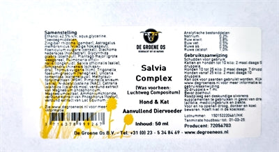 De Groene Os – Complément alimentaire pour chien et chat – Complexe Salvia (Santé Respiratoire) – 50 ml - Caractéristiques