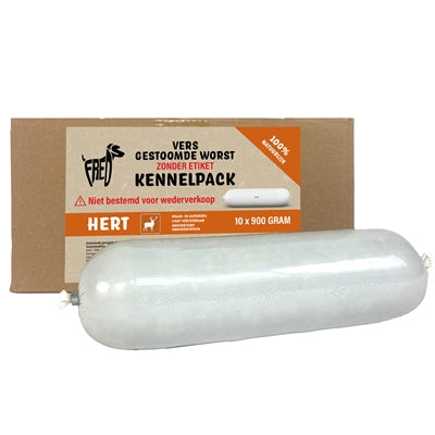 Freds Gestoomd Vers Vlees Worst Kennelpack Hert Graan En Glutenvrij 10X900 Gr