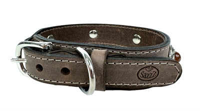 Sazzz – Collier pour chien – Cuir Vintage avec pierres décoratives – Brun – 42-50 x 3,5 cm - Caractéristiques