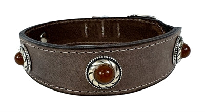 Sazzz Zzzsazzz Halsband Hond Boho Treasure Stone Vintage Leer Bruin 42-50X3,5 Cm