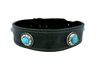 Sazzz Zzzsazzz Halsband Hond Boho Treasure Stone Vintage Leer Antraciet 42-50X3,5 Cm