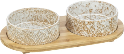 Trixie – Gamelles pour chien et chat – Ensemble Céramique et Bambou Blanc et Naturel - Caractéristiques