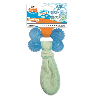 Nylabone Puppy Freezer Bone With Wash Cloth Pindakaassmaak Medium Tot 16 Kg