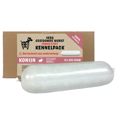 Freds Gestoomd Vers Vlees Worst Kennelpack Konijn Graan En Glutenvrij 10X900 Gr