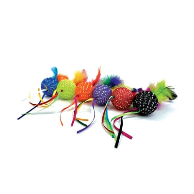 Happy Pet – Jouet pour chat – Balle pailletée sonore avec plumes – 20X4,5X4,5 cm - l'unité (Une balle) Coloris aléatoire - Caractéristiques