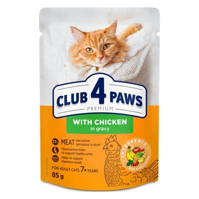 Club 4 Paws – Aliment humide pour chat – Émincés au Poulet en Sauce pour Chat Senior 7+ – 2.04kg - Caractéristiques