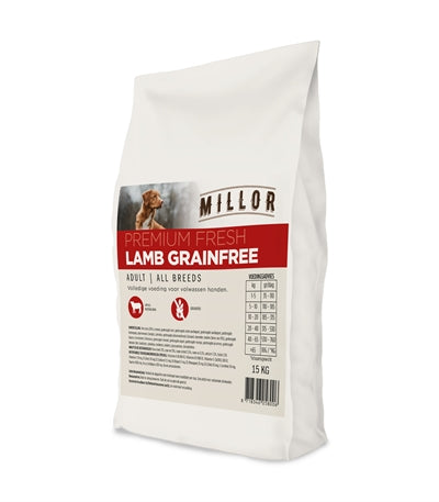 Millor – Croquettes pour chien – Agneau frais sans céréales - Adulte – 15 kg - Caractéristiques