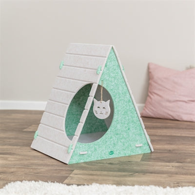 Trixie Kattenmand Speelbox Lucy Driehoekig Vilt Zand / Groen 46X38X50 Cm
