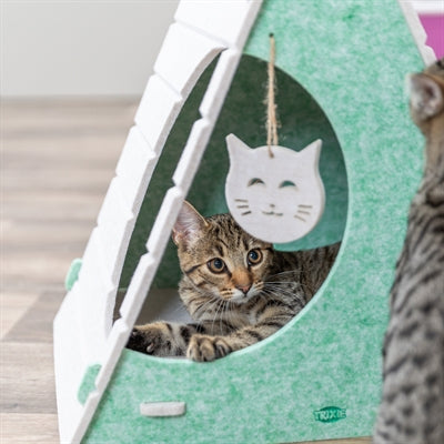 Trixie Kattenmand Speelbox Lucy Driehoekig Vilt Zand / Groen 46X38X50 Cm