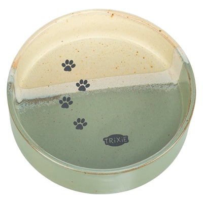 Trixie – Gamelle pour chien et chat – Gamelle en Céramique Empreinte de Patte Vert/Beige – 12X12X3,5 cm - Caractéristiques