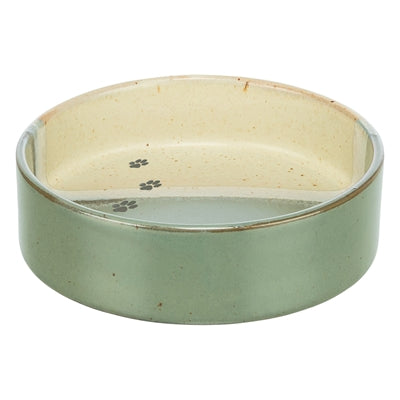 Trixie – Gamelle pour chien et chat – Gamelle en Céramique Empreinte de Patte Vert/Beige – 12X12X3,5 cm - Analyse détaillée