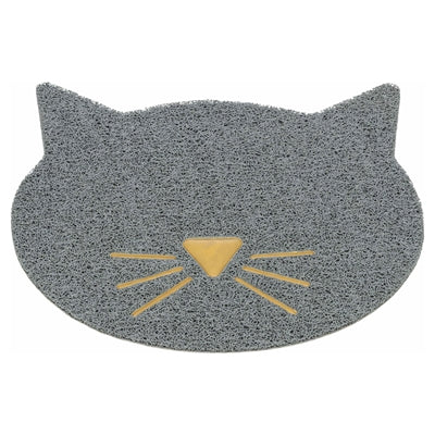 Trixie – Tapis de litière pour chat – Tapis en forme de tête de chat en PVC gris clair - Caractéristiques