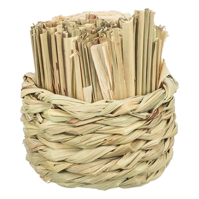 Trixie Mand Gras Met Hooi / Maisbladeren / Houten Stokjes 9X9X9 Cm