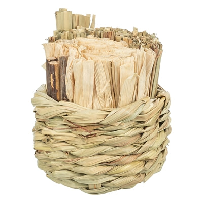 Trixie Mand Gras Met Hooi / Maisbladeren / Houten Stokjes 9X9X9 Cm