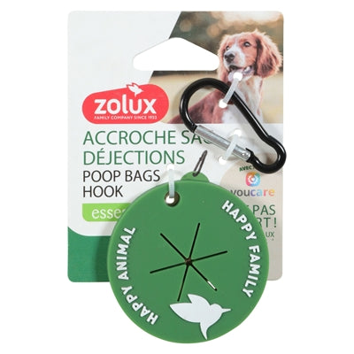 Zolux – Accessoire pour chien – Crochet porte-sacs ramasse-crottes en silicone - Vert – 6 x 6 x 0,5 cm - Caractéristiques