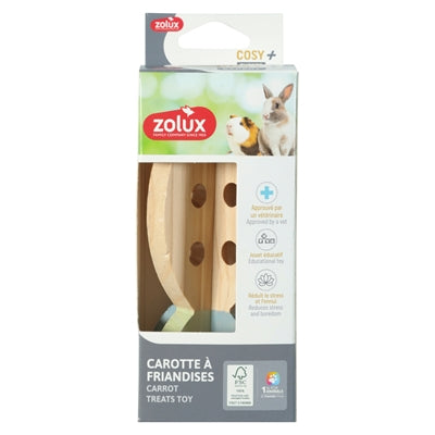 Zolux – Support à friandises en bois pour rongeur – Carotte de fouille Cosy – 13,5x7x7 cm - Caractéristiques