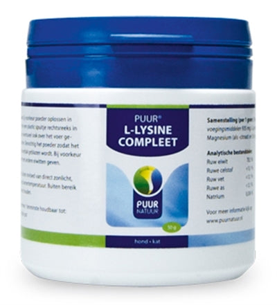 Puur Natuur – Complément alimentaire pour chien et chat – L-Lysine - Soutien le système immunitaire – 50 g - Caractéristiques
