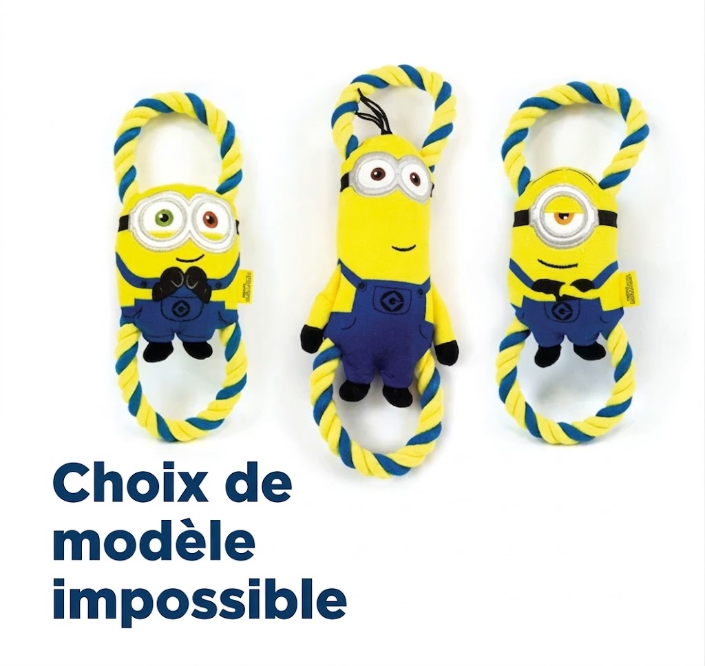 Minions – Jouet pour chien – Peluche Minion avec cordes de traction – 28 cm - l'unité